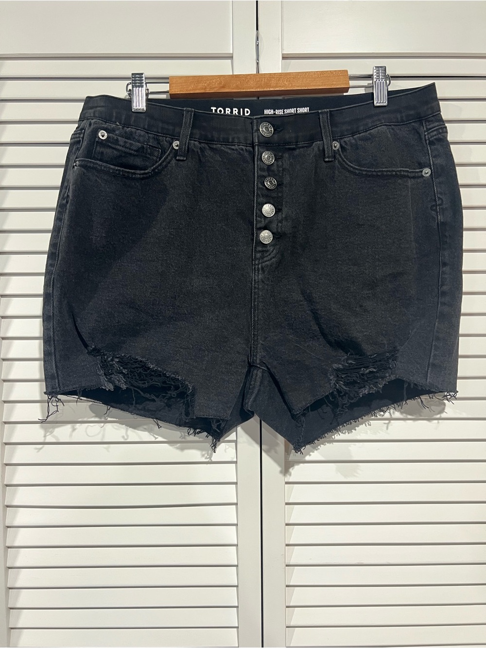 torrid Black High-Rise Button-Front Distressed Denim Shorts